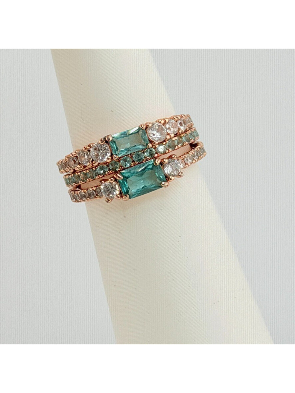 Bomb Party 3pc Sz 6 “The Only One For Me” Paraiba Tourmaline on Rose Gold